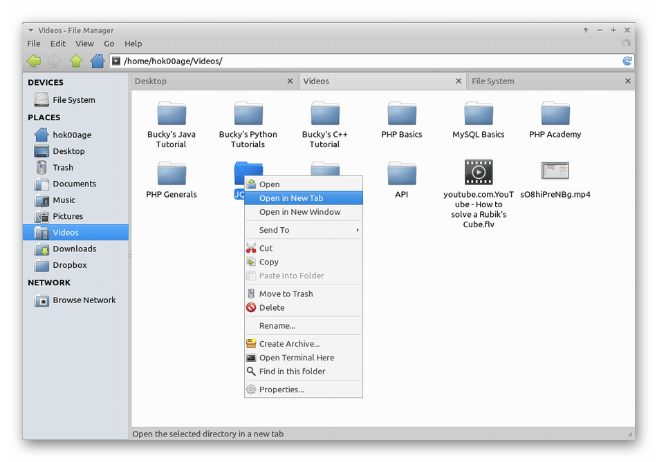 Внешний вид файлового менеджера Thunar для дистрибутивов Linux