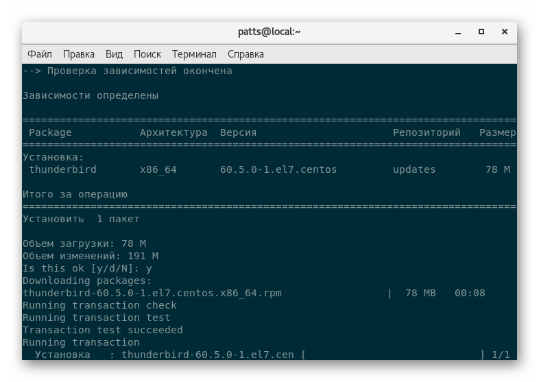 Завершение установки программы из официального хранилища в CentOS