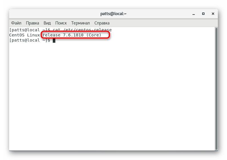 Ознакомление с версией системы через команду Cat в CentOS