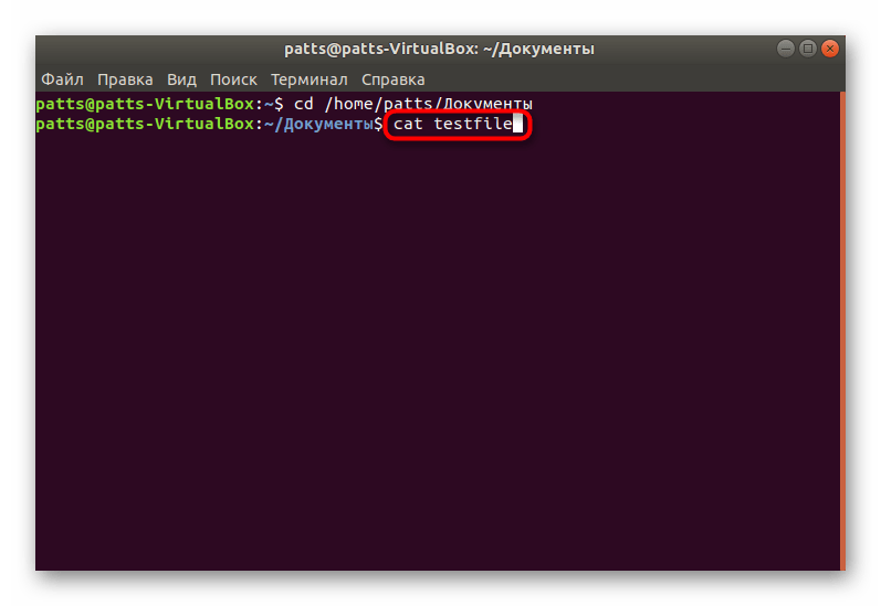 Просмотр содержимого файла командой cat в Linux
