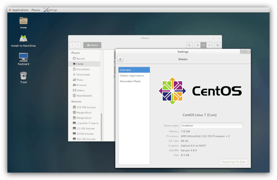 скриншот рабочего стола centos