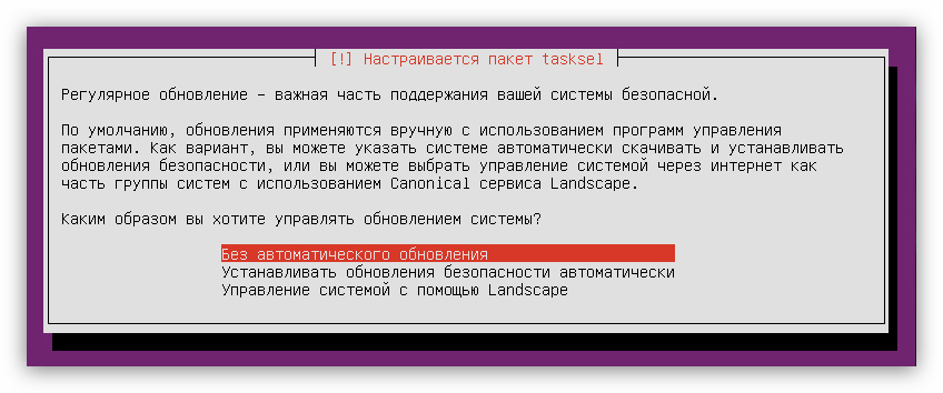 выбор способа обновления ос при установке ubuntu server