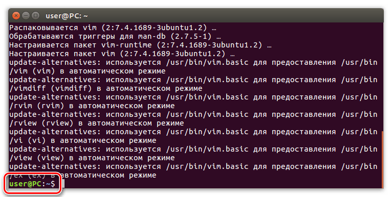 завершение установки утилиты vim терминале