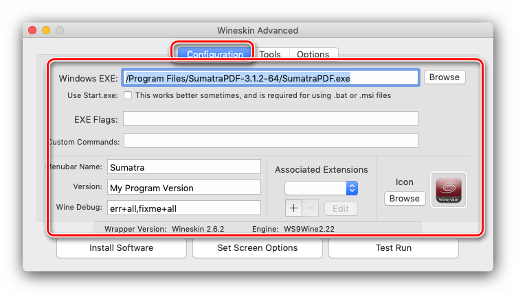 Продвинутая конфигурация приложения Wineskin для использования в macOS