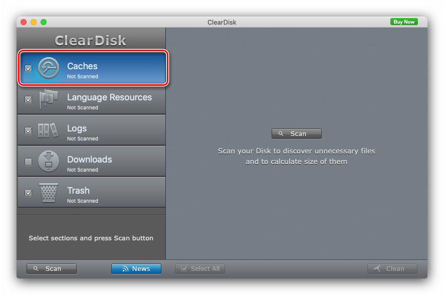 Выбрать нужный каталог для очистки кэша macOS посредством ClearDisk