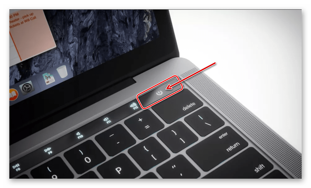 Кнопка питания на macBook для его включения, выключения и перезагрузки