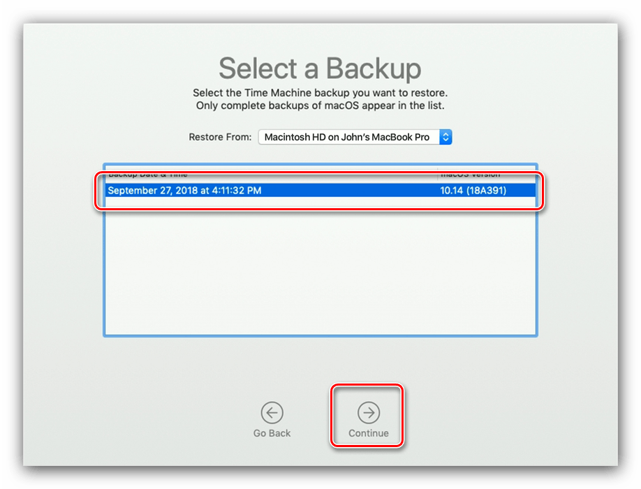Использование резервной копии для восстановления МакБука из Time Machine