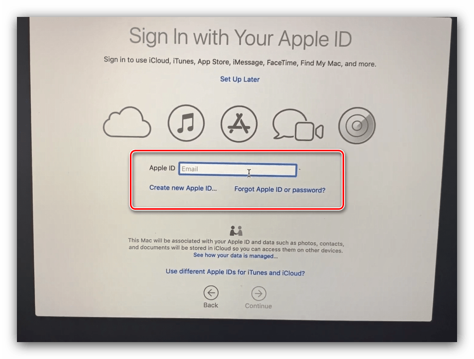 Подключение к AppleID после инсталляции macOS с флешки
