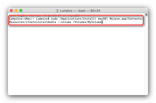 Команда создания загрузочного носителя для установки macOS mojave с флешки