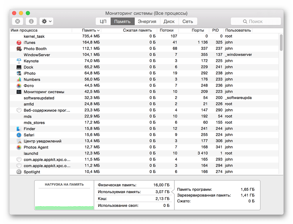 Мониторинг системы запущен из своей папки в Launchpad на macOS