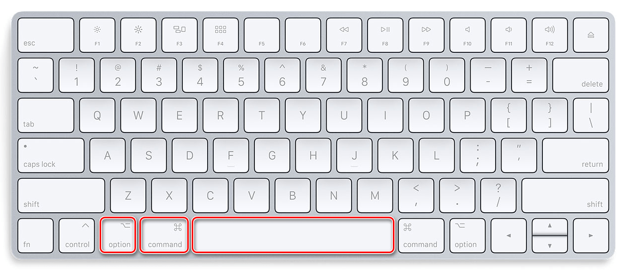 Нажатие COMMAND+OPTION+SPACE для переключения языка в mac OS