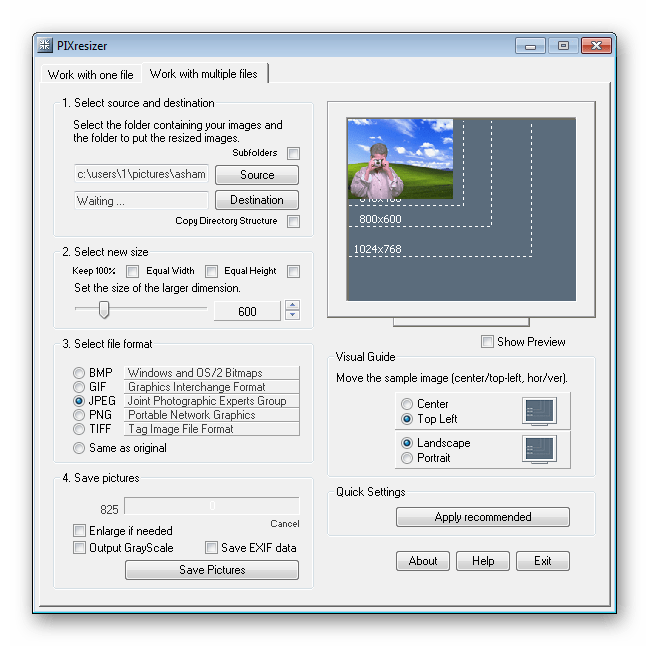 Работа с несколькими файлами PIXresizer