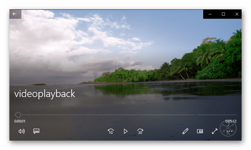 Интерфейс стандартного плеера Кино и ТВ в Windows 10