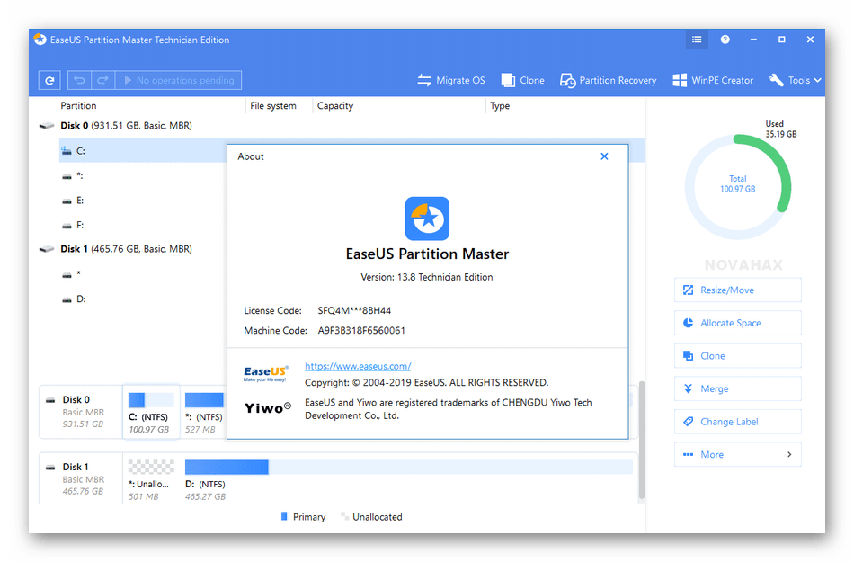 Использование программы EaseUS Partition Master для объединения разделов жесткого диска