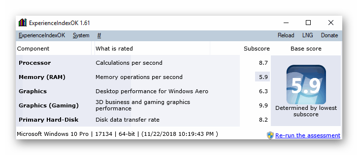 Использование программы ExperienceIndexOK для оценки производительности в Windows 10