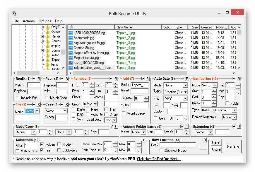 Использование программы Bulk Rename Utility для массового переименования файлов