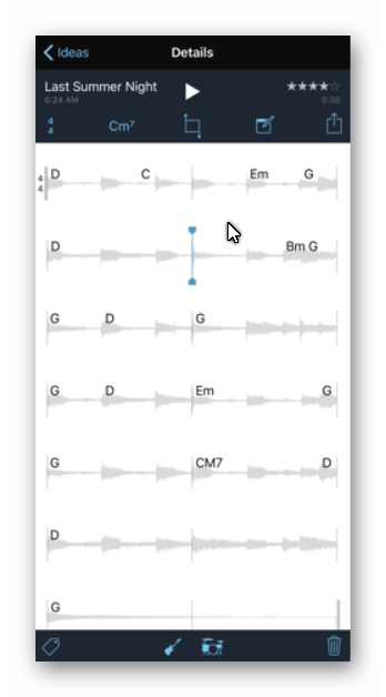 Интерфейс приложения Music Memos на Айфон