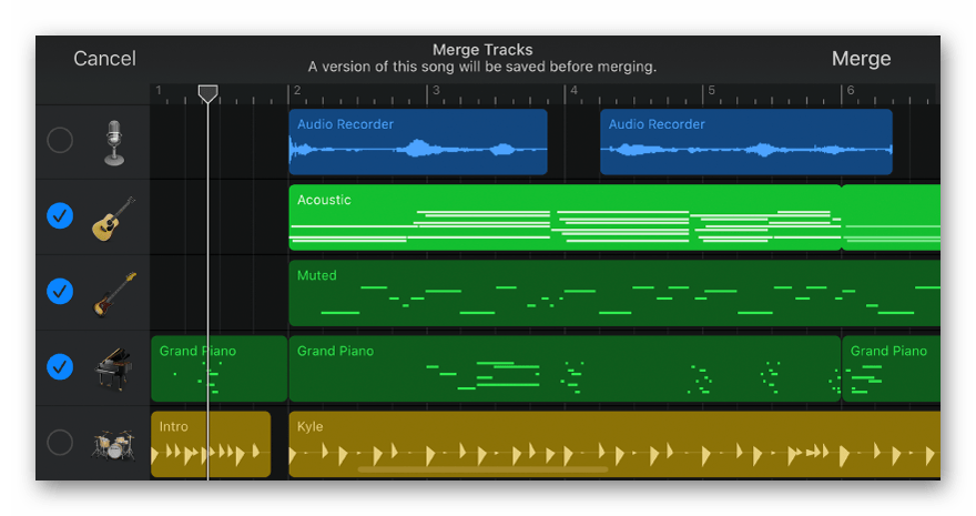 Интерфейс приложения GarageBand на Айфон