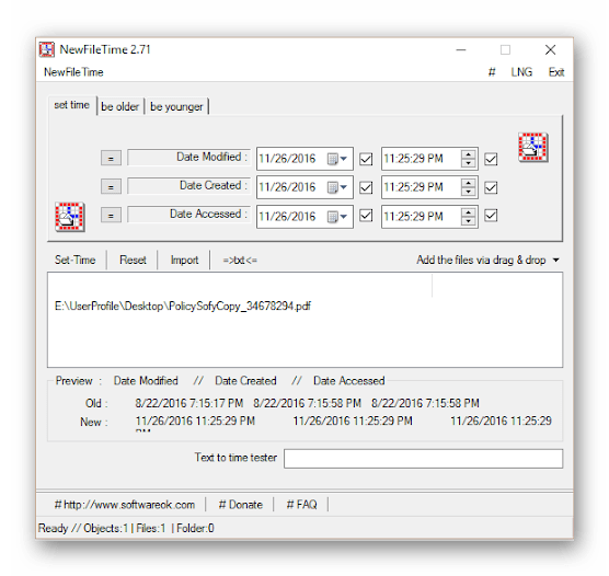 Использование программы NewFileTime для изменения даты создания файла