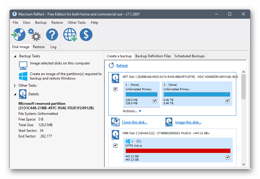Использование программы Macrium Reflect для переноса Windows на SSD