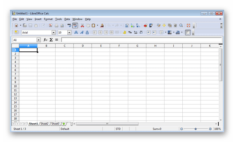 Интерфейс программы LibreOffice Calc
