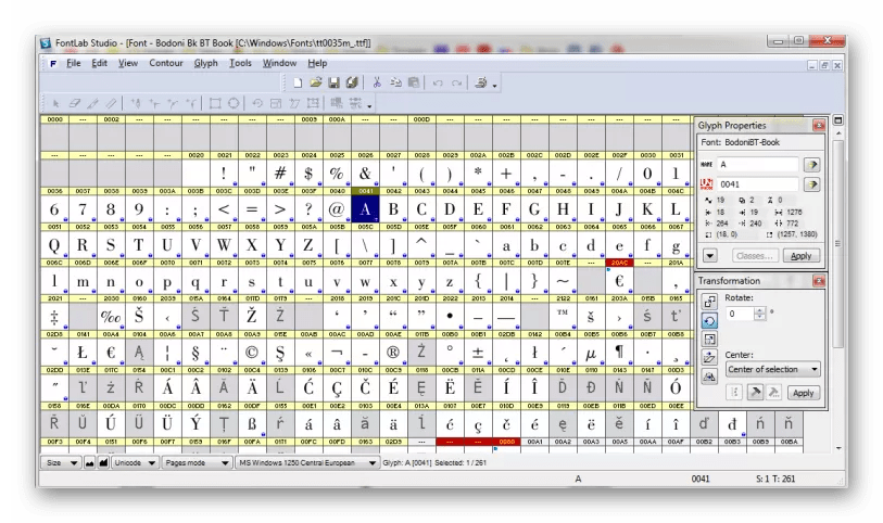 Интерфейс программы FontLab Studio