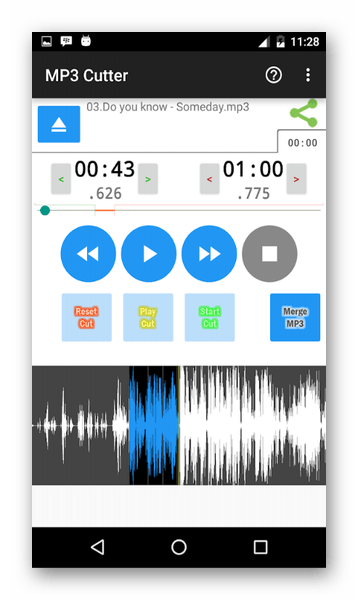 Меню программы MP3 Cutter на Android