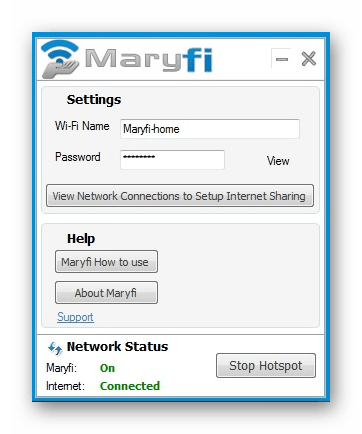 Использование программы MaryFi для раздачи интернета с ноутбука
