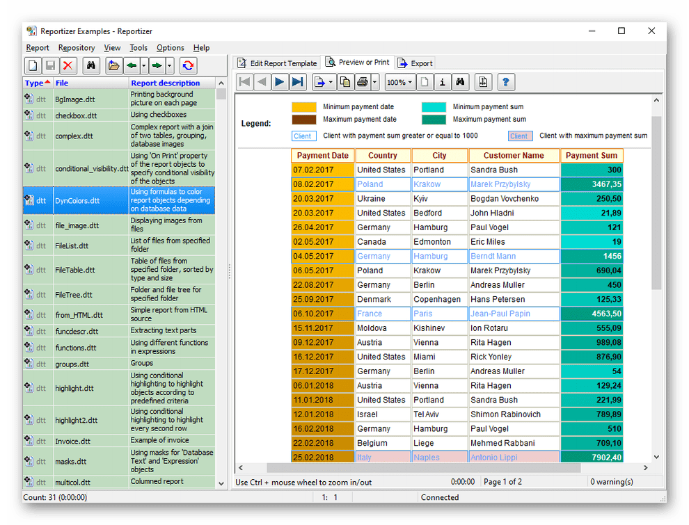 Интерфейс программы Reportizer