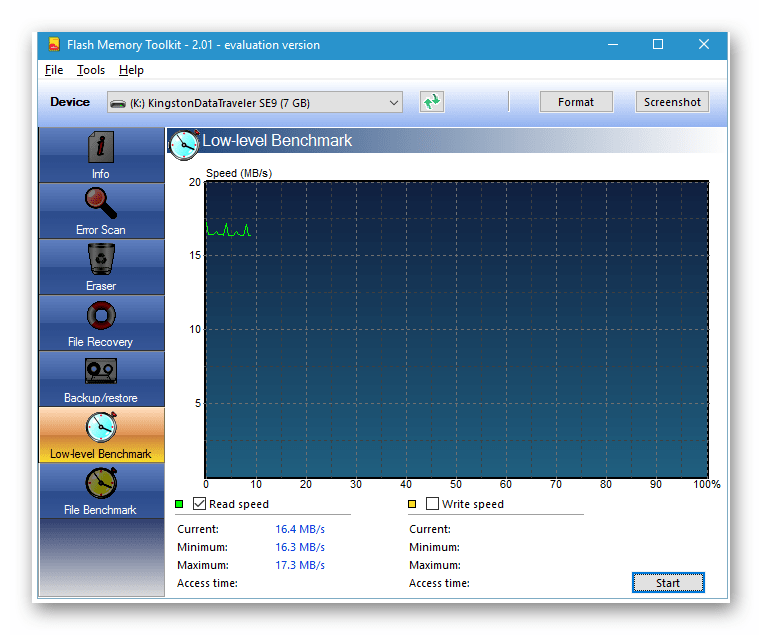 Окно программы Flash Memory Toolkit