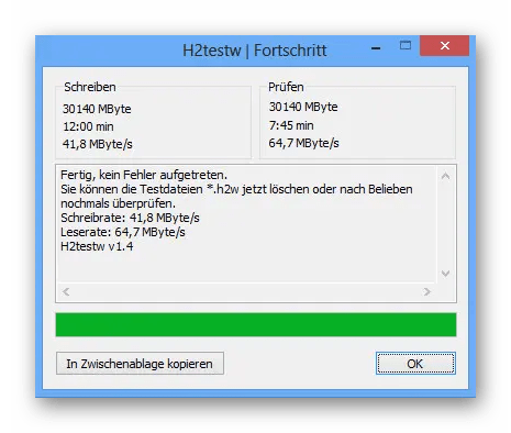 Интерфейс программы H2testw