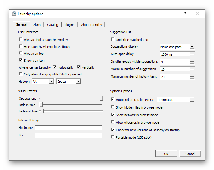 Настройки программы Launchy