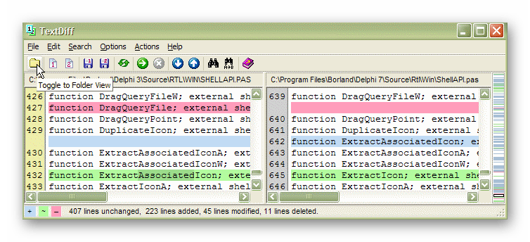 Интерфейс программы TextDiff