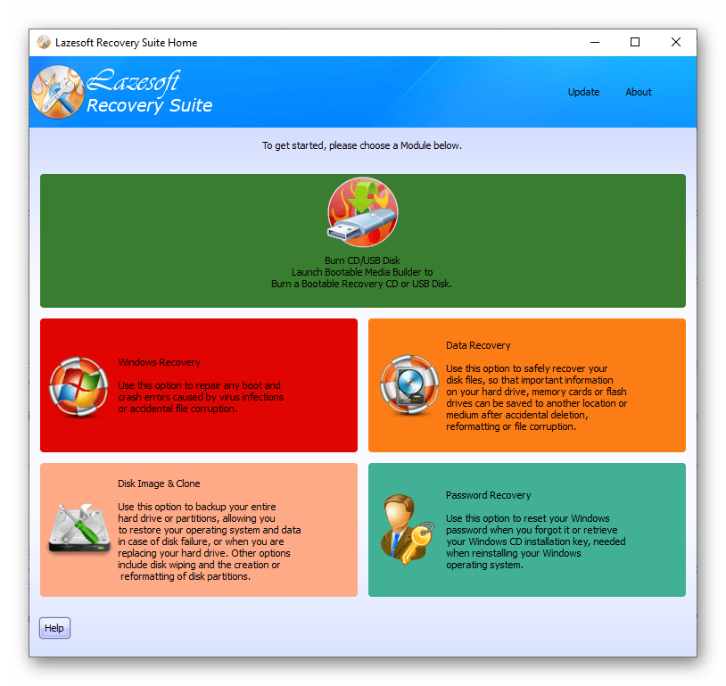 Интерфейс программы Lazesoft Recovery Suite Home