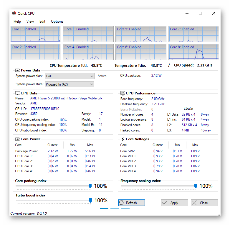 Интерфейс программы Quick CPU