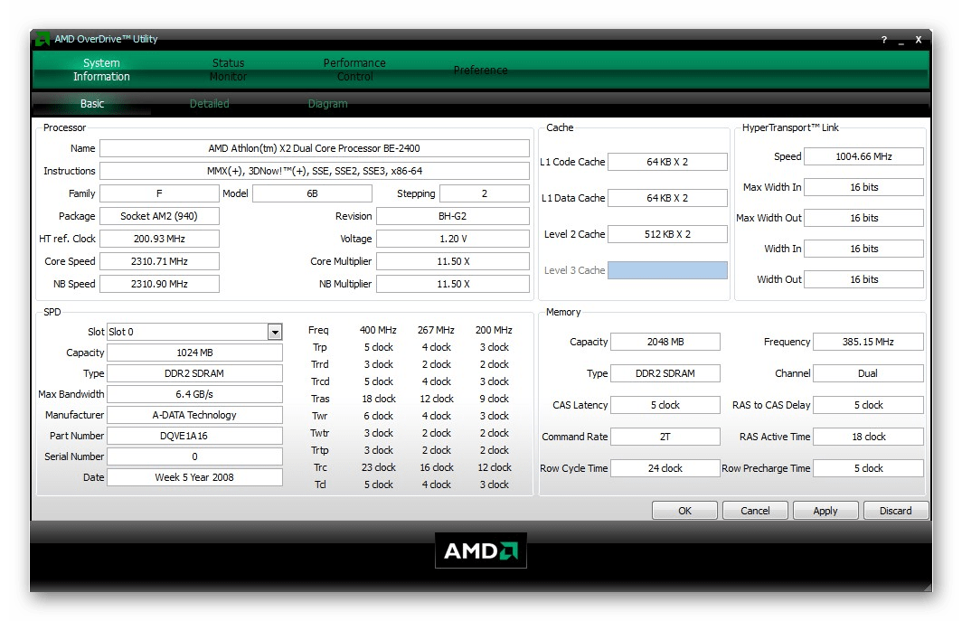 Интерфейс программы AMD OverDrive