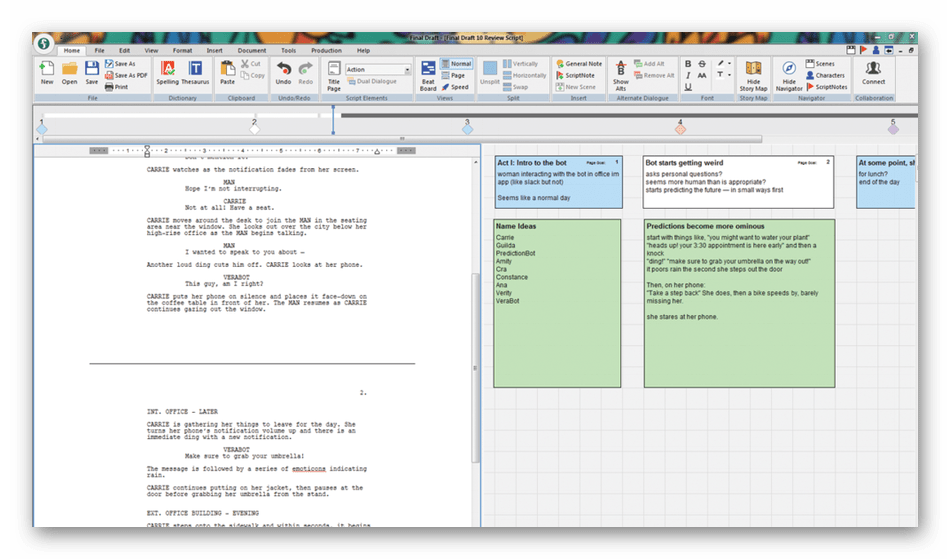 Добавление заметок при создании сценария в программе Final Draft