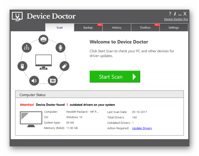 Обновление драйверов на компьютере с помощью программы Device Doctor