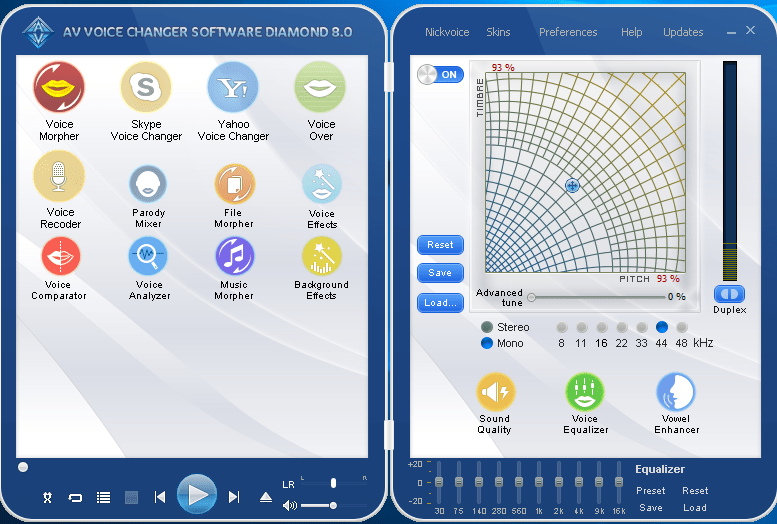 Интерфейс AV Voice Changer Diamond