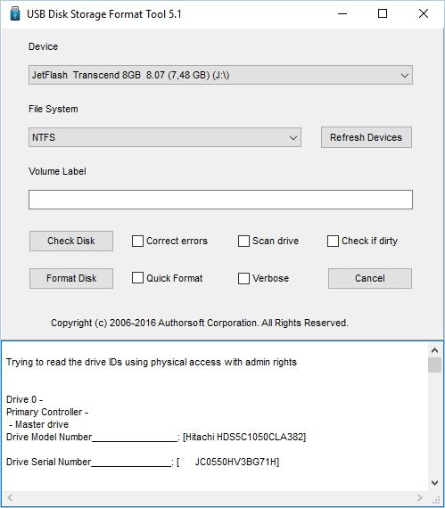 Главное окно HP USB Disk Storage Format Tool