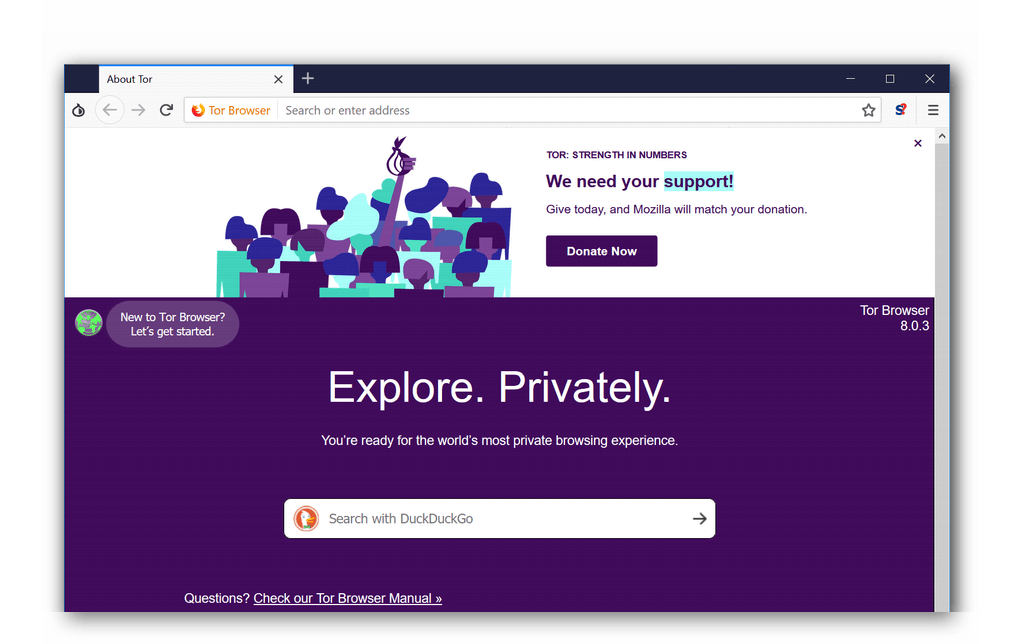 Внешний вид интерфейса веб-обозревателя Tor Browser