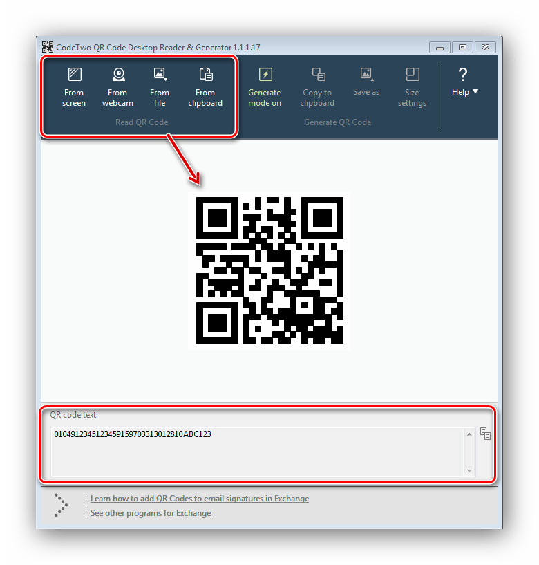 Чтение кода QR Code Desktop Reader & Generator