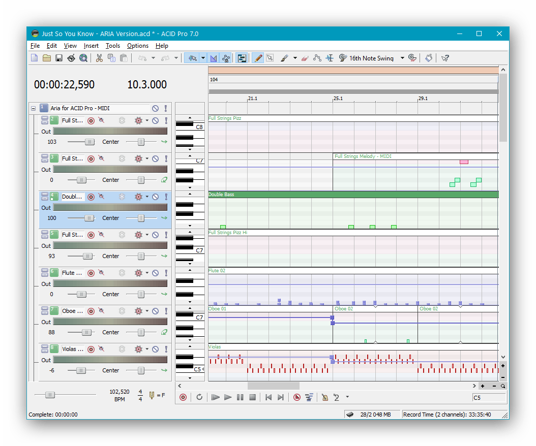 Поддержка MIDI Sony ACID Pro