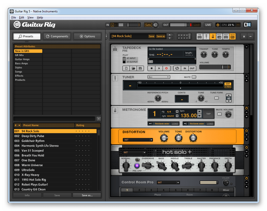 Программа для настройки гитары Guitar Rig