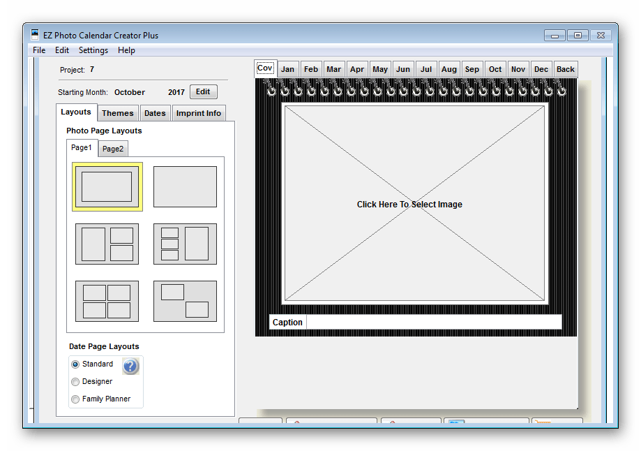 Рабочая область EZ Photo Calendar Creator