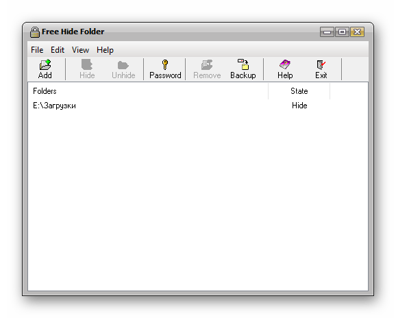 Главное изображения Free Hide Folder в ПО для скрытия папок