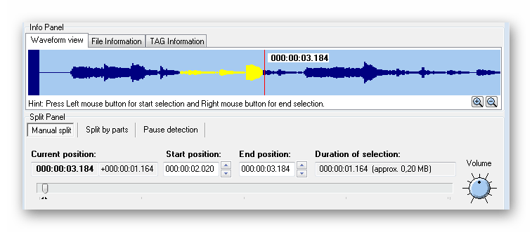 Таймлайн Direct WAV MP3 Splitter