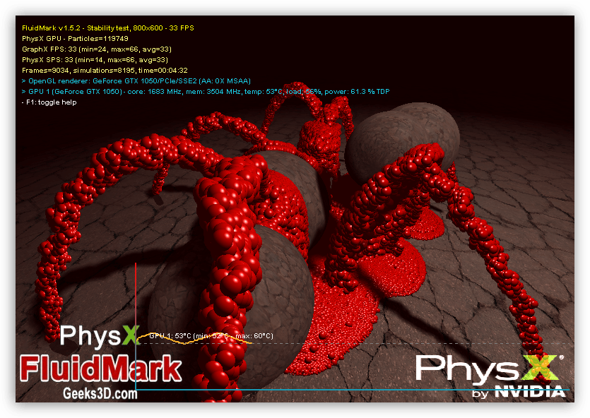 Программа для тестирования видеокарты PhysX FluidMark