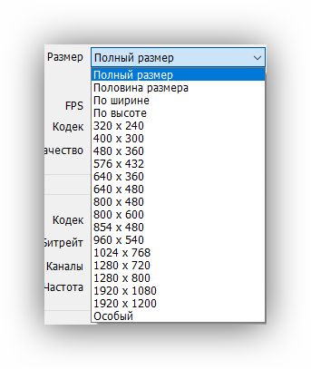 Настройки разрешения видео Bandicam