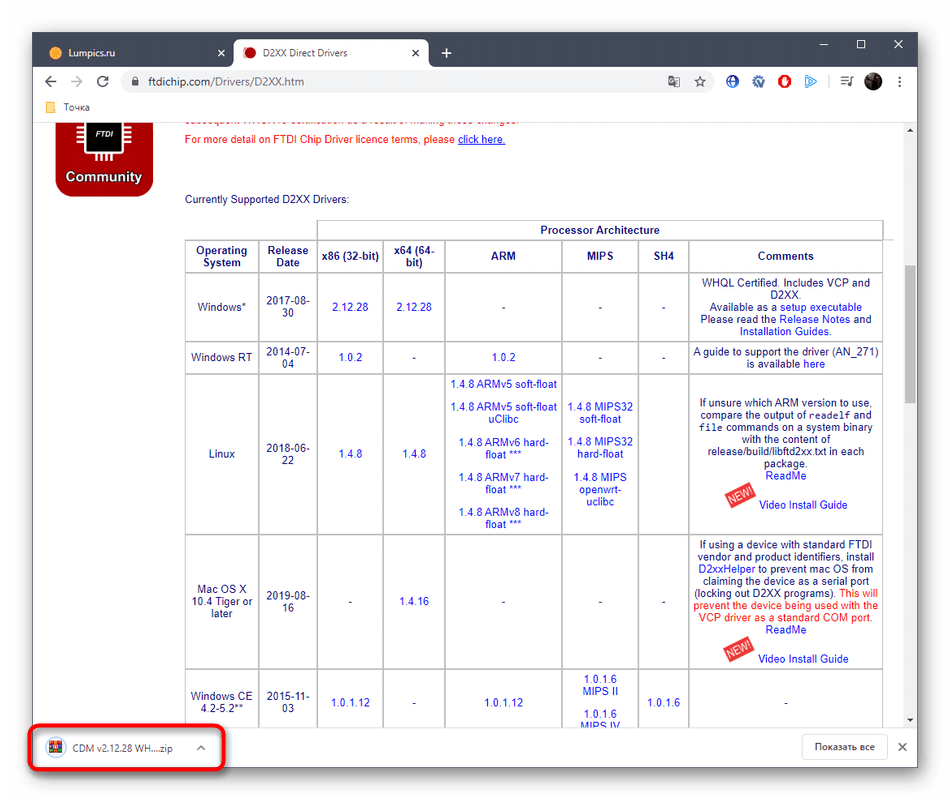 Скачивание драйвера для преобразователя RS-485 с официального сайта